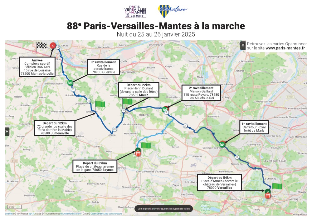 Carte parcours Paris Versailles Mantes marche 2025